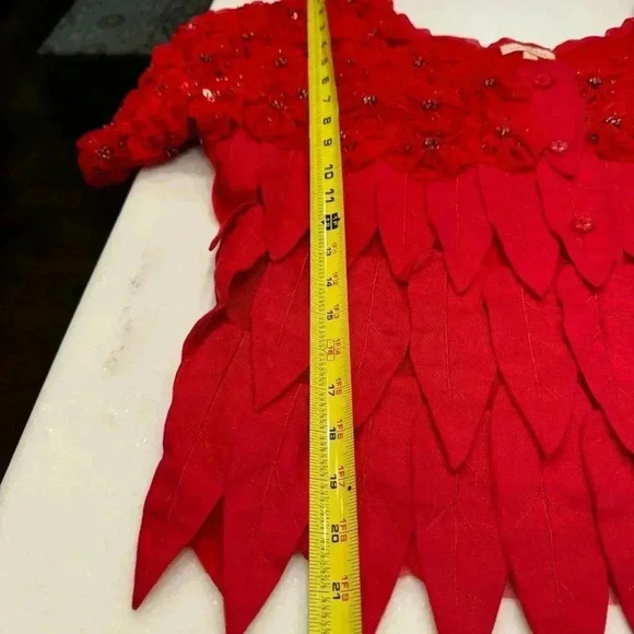 Vintage Red Embellished Intricate Neckline Short Sleeve Blouse Size 10 - Picture 6 of 14